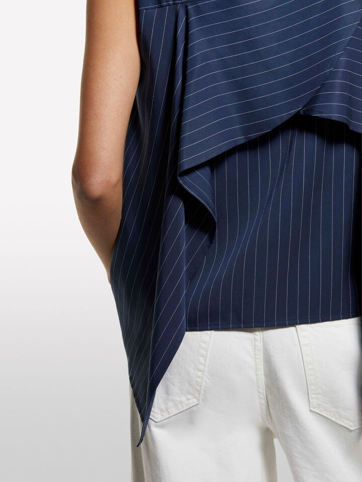 Pinstripe top with open back - women's tops - Blue | Sisley image number 4